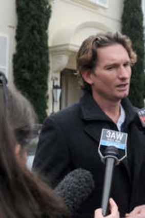 Seen and heard ... Hird makes a statement to the media scrum assembled outside his Melbourne home on August 28, 2013.
