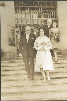 Wedding belle: Myfanwy marries Donald Horne in 1960.
