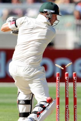 Dismissed ... Australian captain Michael Clarke is bowled by India's Zaheer Khan.