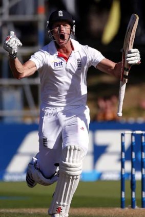 England's Nick Compton celebrates reaching his century.