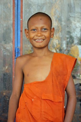 Young monk in the village temple at Angkor Ban.
