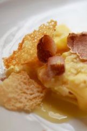 Tagliatelle with parmesan chips and white truffle shavings.