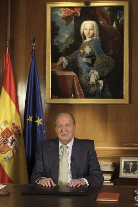 Spain's King Juan Carlos makes the televised speech.