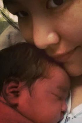 New arrival: Trish Staine with her newborn baby.