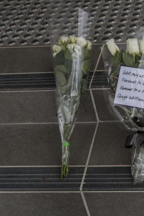 Thank you: Flowers left for Gough Whitlam on the steps of Old Parliament House.