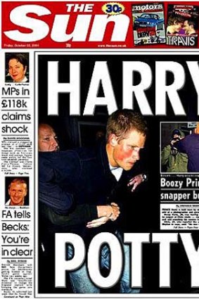 "Harry Potty" Cover of the Sun Herald in the UK.