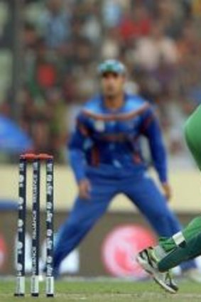 Bangladesh batsman Shakib Al Hasan plays a shot during the World Twenty20 cricket match against Afghanistan.