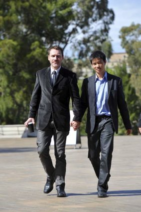 Ivan Hinton and Chris Teoh arriving at the High Court on Tuesday.