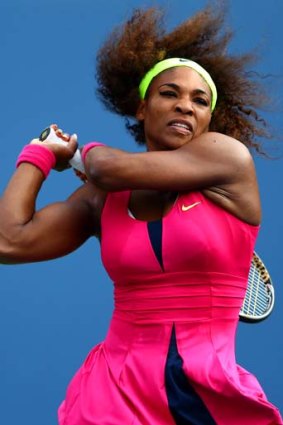 Serena Williams in action against Maria Jose Martinez Sanchez during their match during the 2012 US Open.