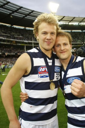 Nathan And Gary Ablett after winning the 2007 grand final with Geelong.