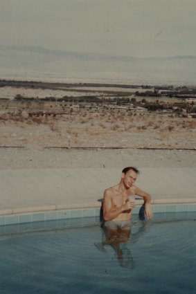 Frank Sinatra relaxing in a pool in Palm Springs in the 1950s. 
