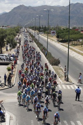Rival tour: The peloton competes in stage 2 of the Tour de San Luis in Argentina on Tuesday.