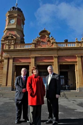 Maryborough mayor Chris Meddows-Taylor, Margaret Kent and shire CEO Mark Johnston.