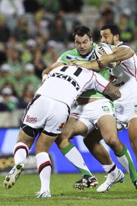 Brief encounter: David Shillington is tackled during his six minutes of play against the Warriors.