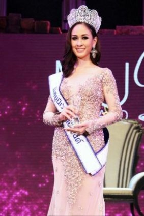 Happier time ... Weluree Ditsayabut poses after being crowned Miss Universe Thailand on May 17.