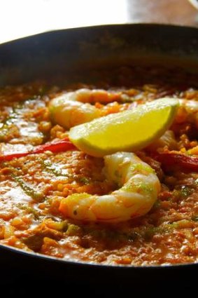 Bohemian's chicken and prawn paella.