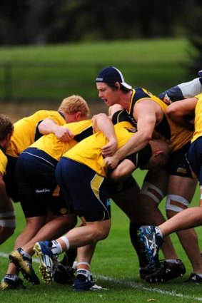 Sam Carter at Brumbies training yesterday. Carter will start against the Highlanders tomorrow in place of Scott Fardy.