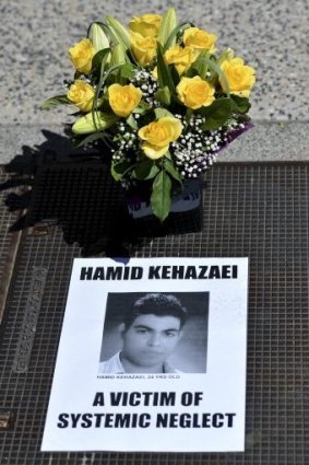 A memorial for brain-dead asylum seeker Hamid Kehazaei.