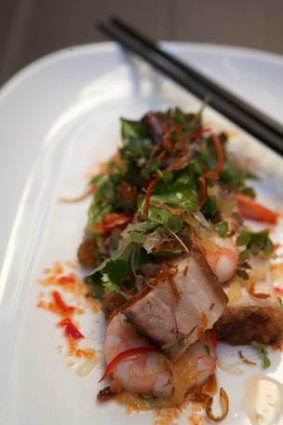 Go-to dish: Slow-roasted pork belly, prawns, pomelo and jellyfish with nuoc mam.
