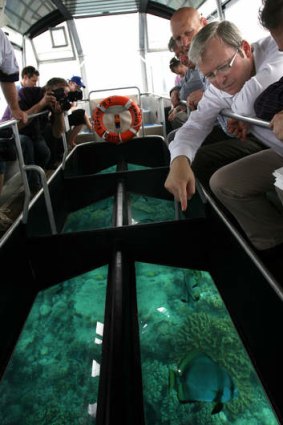 Opposition Leader Kevin Rudd visits Green Island in 2007 to announce a Great Barrier Reef rescue plan.