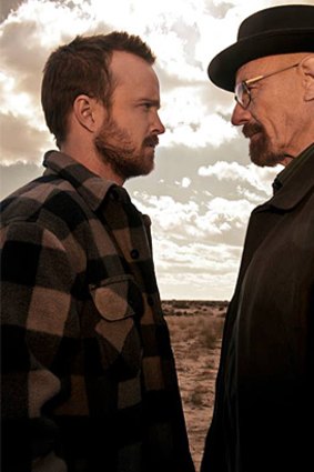 The way to go out: Jesse (Aaron Paul) faces off with Walt (Bryan Cranston) in <i>Breaking Bad</i>.