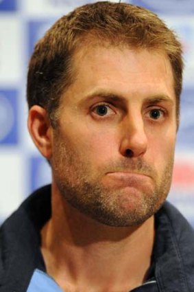 Simon Katich grimaces while lashing out at the selectors and Cricket Australia after the contentious loss of his Test contract during a press conference in June, 2011.