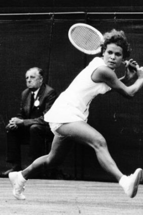 Evonne Goolagong (now Cawley), playing at Wimbledon in 1970 sporting Dunlop Volleys.