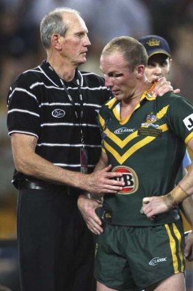 Deja vu . . . Bennett consoles Darren Lockyer after helping New Zealand win the 2008 world cup.