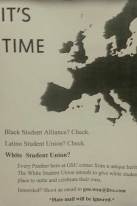A flyer for a White Students Union at Georgia State University in the US.