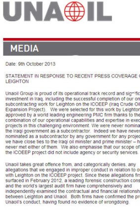 A screengrab, from the Unaoil website, of the statement to media.