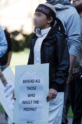 A boy protesting in Sydney on Saturday.