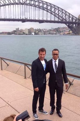 Reunited: Juventus legends Edgar Davids and Alessandro del Piero in Sydney on Tuesday.