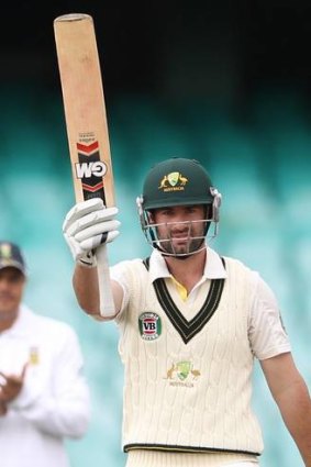 Australia A batsman Alex Doolan celebrates a century against South Africa earlier this summer.