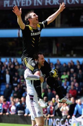 Frank Lampard of Chelsea celebrates becoming the highest goalscorer in the club's history this week.