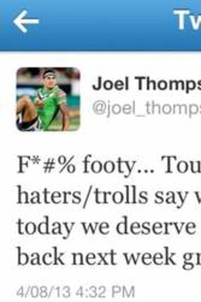 Joel Thompson vents his frustration on Twitter after the loss.
