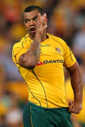 Signs of revival ... Kurtley Beale calls the shots during the drawn Bledisloe Cup game in Brisbane.