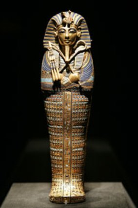 The coffinette for the viscera of Tutankhamun is displayed at the Tutankhamun and the Golden Age of Pharaohs exhibition in Los Angeles last year.