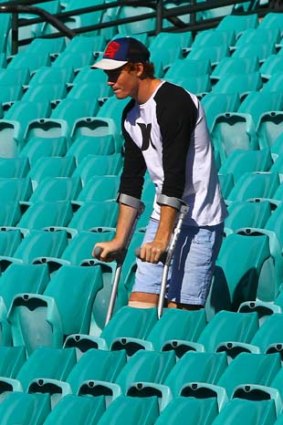 Doing his best &#8230; Gary Rohan, on crutches at the SCG yesterday, admits he won’t enjoy being a spectator but will support his teammates ‘‘as much as I can’’ after breaking his leg against North Melbourne last month.