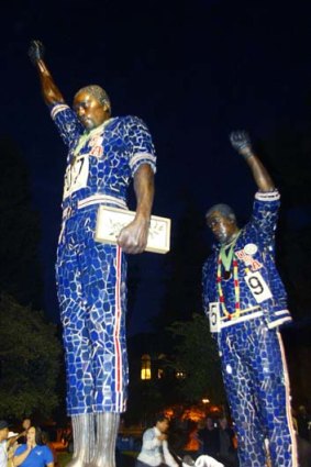 The statue of Tommie Smith and John Carlos at San Jose University.