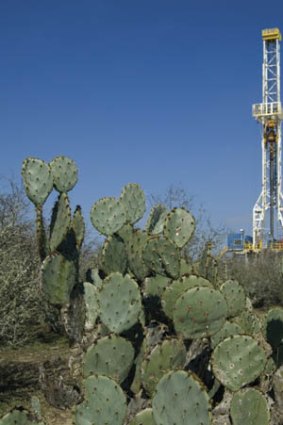 A drilling rig in Petrohawk's Eagle Ford shale deposit in south Texas.