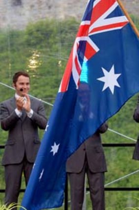 On a wave: Australian Paralympic team flag bearer Greg Smith.