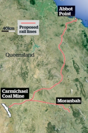 The proposed rail line to Abbot Point, Queensland.