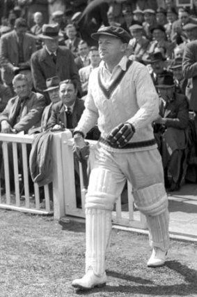 Competitive spirit ... Don Bradman walks out to bat at Worcester during the 1948 Ashes tour.
