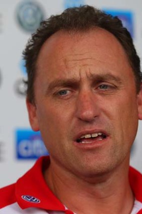 Sydney coach John Longmire speaks to the media at the SCG on Monday.
