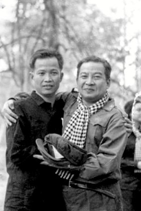 Dubious allies ... wearing the traditionnal "krama" Sihanouk (right) poses with the Khmer Rouge leader Khieu Samphan in the early 1970s.