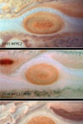 Shrinking: Jupiter's "Great Red Spot" in 1995, 2009 and 2014.