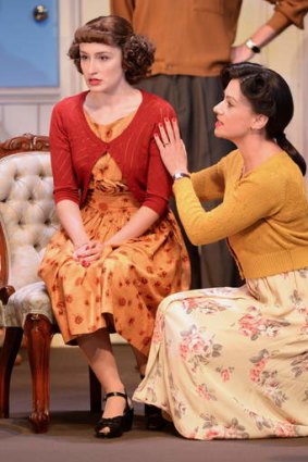 Elizabeth Nabben (left) as Julia Simmons and Libby Munro as Phillipa Haymes in A Murder is Announced.