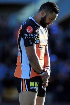 Tough day ... Tigers stand-in captain Benji Marshall grieves his teammate Robbie Farah's loss yesterday.