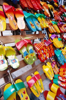 Rows of hand-painted shoes in Melaka's Chinatown.