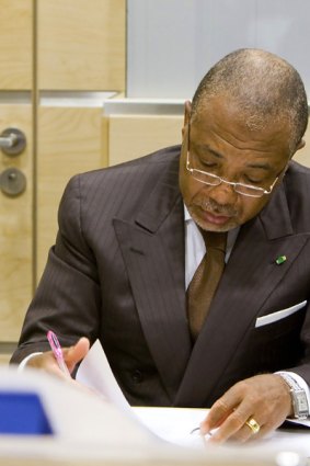 Former Liberian President Charles Taylor in the courtroom of the International Criminal Court in The Hague.